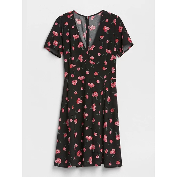 Gap + Short Sleeve Black/Pink Floral Print Fit and Flare Dress 16 - Picture 3 of 15